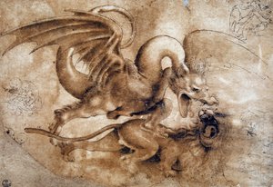 Kampf zwischen einem Löwen und einem Drachen von Leonardo da Vinci