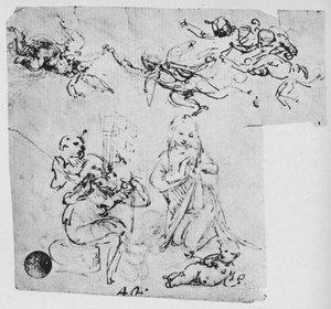 Madonna, die das Jesuskind anbetet und andere Figuren, ca. 1480 1945 von Leonardo da Vinci