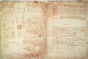 Notizen und zwei Diagramme zum Verhältnis von Erde und Mond zur Sonne von Leonardo da Vinci