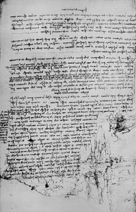 Seite mit Text und Skizzen einer Landschaft, ca. 1480, 1945 von Leonardo da Vinci