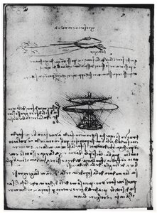 Paris Manuskript B, fol. 83v: Seite mit Text und Skizzen für eine Flugmaschine, 1488-90 von Leonardo da Vinci