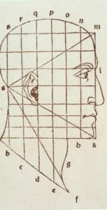 Proportionsstudie des menschlichen Kopfes von Leonardo da Vinci