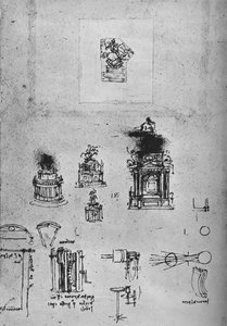 Studien für ein Reitermonument und Studien von Maschinen, um 1480 1945 von Leonardo da Vinci