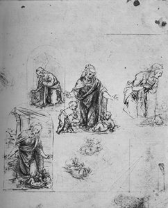 Studien für die Jungfrau, die das Christkind anbetet, um 1480 1945 von Leonardo da Vinci