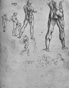 Studien eines nackten Soldaten mit Schwert und kleinere Skizzen, ca. 1480
