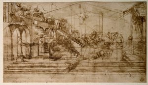 Studie zur Anbetung der Könige (Bleistiftzeichnung) von Leonardo da Vinci