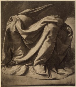 Studie für den Mantel der Jungfrau in der Verkündigung, heute in den Uffizien; Aquarell und Schwarz erhöht mit Weiß auf sehr feiner Leinwand, von Leonardo da Vinci. Der Louvre, Paris