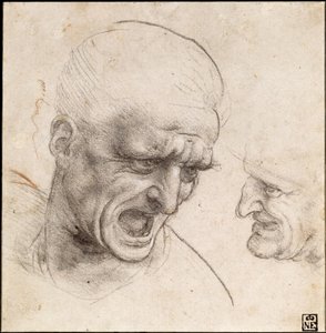 Studie von zwei Kriegerköpfen für die Schlacht von Anghiari, 1504-05