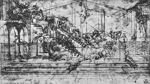Studie der Perspektive des Hintergrunds der Anbetung der Könige, 1481