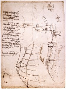 Studie über Flügel. Codex Atlanticus. Zeichnung von Leonardo da Vinci um 1499.