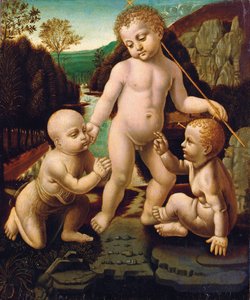 Das Christkind mit dem kleinen Johannes dem Täufer und einem unbekannten Jungen von Leonardo da Vinci