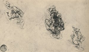 Drei Studien eines Mannes, der einen gefallenen Feind ersticht, ca. 1480, 1945 von Leonardo da Vinci