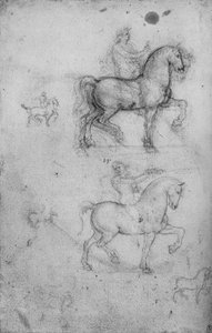 Zwei Studien von Pferden und Reitern und kleinere Studien von Pferden, um 1480