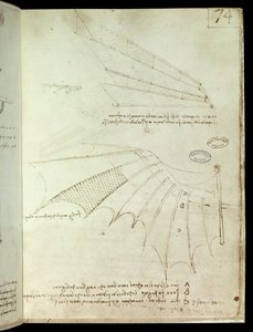 Flügel. Flugmaschinenzeichnung. Manuskript von Leonardo da Vinci von Leonardo da Vinci