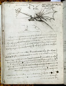 Flügeltraining. Flugmaschinenzeichnung. Manuskript von Leonardo da Vinci von Leonardo da Vinci