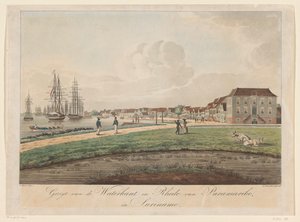 Ansicht der Waterkant in Paramaribo von Leonardus Schweickhardt
