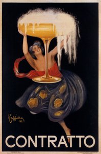 Werbeplakat für den Sekt „Contratto“: eine kleine Fee, ein Elf, der eine riesige Tasse hebt. Illustration von Leonetto Cappiello (1875-1942) 1922
