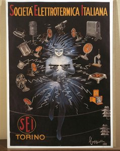 Farblithographie von Leonetto Cappiello, SEI, Werbeplakat der Electroheat Italian Company
