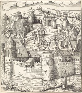 Hinrichtung eines Mannes auf einem Marktplatz einer Stadt von Leonhard Beck