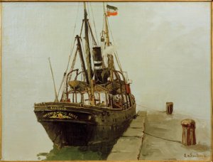 Pfeifender Dampfer mit Hilfsbesegelung Rostock Direktor A