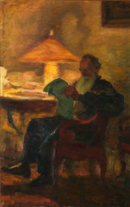Leo Tolstoi mit einer Zeitung von Leonid Osipovich Pasternak