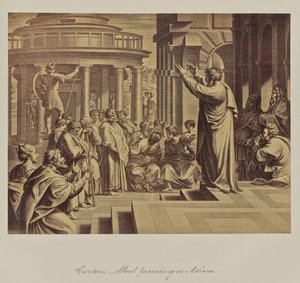 Karikatur - Paulus predigt in Athen