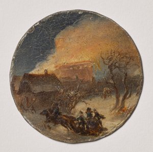 Brennendes Haus und Pferdeschlitten von Leopold Blonder