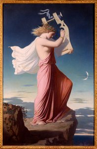 Porträt der griechischen Dichterin Sappho, die die Lyra spielt