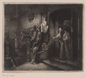 Innenraum einer Synagoge mit Gläubigen von Leopold Flameng