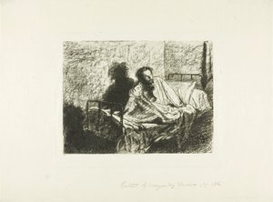 Porträt von Charles Meryon im Bett sitzend von Leopold Flameng