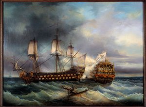 Seeschlacht zwischen Engländern und Franzosen von Leopold Le Guen
