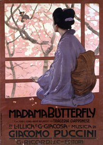 Plakat von Leopoldo Metlicovitz für "Madame Butterfly" von Giacomo Puccini, erstellt für die Uraufführung am 17. Februar 1904