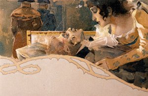 Postkarte illustriert von Leopoldo Metlicovitz (1868-1944) mit Szenen aus Tosca, Oper von Giacomo Puccini (1858-1924) von Leopoldo Metlicovitz