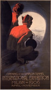 Plakat zur Mailänder Internationalen Ausstellung, einer Weltausstellung zur Eröffnung des Simplontunnels von Leopoldo Metlicovitz