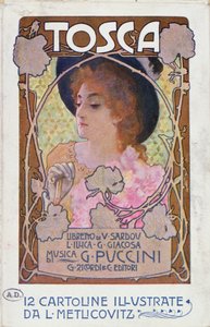 Titelseite des Notenblatts für die Oper Tosca von Puccini, ca. 1910 (Farblithografie) von Leopoldo Metlicovitz