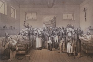 Aimable Jean Jacques Pelissier (1794-1864), Herzog von Malakoff, besucht die verwundeten Soldaten nach der Eroberung von Sewastopol im Jahr 1855