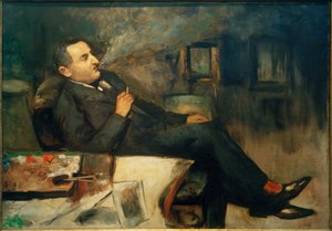 Lesser Ury rauchend im Atelier (Selbstbildnis)