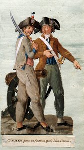 Französische Revolution: „Bürger posiert in Fraktion neben einer Kanone“. Gouache der Brüder Lesueur. 18. Jahrhundert. Musée Carnavalet, Paris