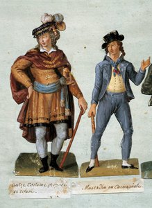 Französische Revolution: Kostüme von fantasievollen royalistischen Dandys (Muscadin)