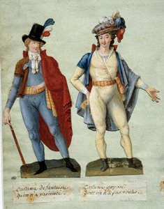 Französische Revolution: Kostüme von Fantasierevolutionären, die nicht nachgeahmt wurden. Gouache der Brüder Lesueur (18. Jahrhundert)