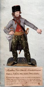Französische Revolution: „Mitglied des Revolutionären Komitees“. Gouache der Brüder Lesueur (18. Jahrhundert). Musée Carnavalet, Paris von Lesueur Brothers