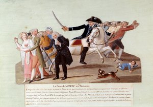 Französische Revolution von 1789: Prinz von Lambesc in den Tuilerien am 12. Juli, der versucht, die ersten Demonstrationen der Revolutionäre zu unterdrücken