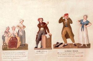 Die Jakobinerstricker, ein Jakobiner und die rote Mütze (Gouache auf Papier)