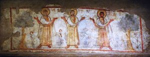 Wandmalerei zeigt Heilige beim Gebet, Caesarea, Israel, 6.-7. Jahrhundert von Levantine School Levantine School