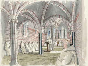 Rekonstruktion des Kapitelsaals in Shap Abbey um 1530 von Liam Wales