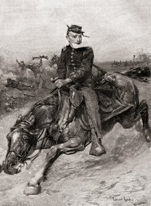 Ein Meldereiter während des amerikanischen Bürgerkriegs, aus The Century Magazine, veröffentlicht 1887 (Gravur)