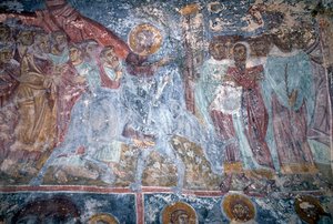 Engel, Fresko in der byzantinischen Kirche Sotiras Christos, Vlithias, Kreta, Griechenland von Unbekannt Unbekannt