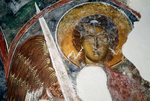 Erzengel Michael, Fresko in einer byzantinischen Kirche in den Ruinen der Burg Geraki von Unbekannt Unbekannt