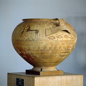 Argivischer Krater mit geometrischen Dekorationen, Durchmesser 50 cm, griechische Zivilisation, 8. Jahrhundert v. Chr.