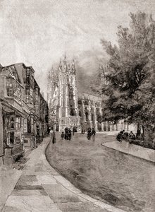 Kathedrale von Canterbury, vom Christchurch Gateway, aus The Century Magazine, veröffentlicht 1887 (Gravur)